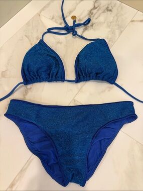 Luli Fama Shimmery Electric Blue Triangle Bikini